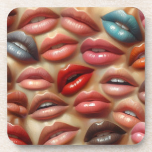 Pop Art Lips Cork Back Coasters Set of 6