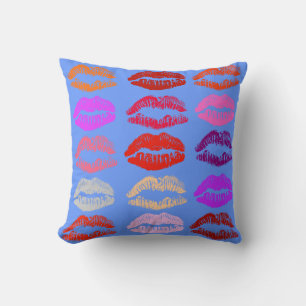 Pop Art Lips (Kisses) Pillow Blue Background