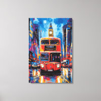 Pop Art London Bus with Big Ben Backdrop
