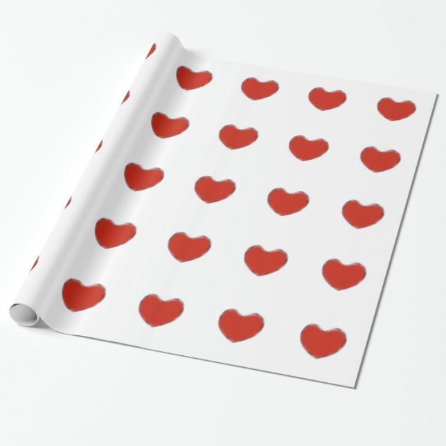 Pop Art Love Red Hearts White Gift Wrap (Unrolled)