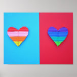 Pop Art Love Twin Rainbow Hearts Poster<br><div class="desc">Pop Art Love Twin Rainbow Hearts is a romantic fun modern pop art low relief abstract collage in vibrant candy neon party colours. It was inspired by a deeply loving romance. The original artwork that this design is developed from was made using multi coloured modelling clay on a complementary coloured...</div>