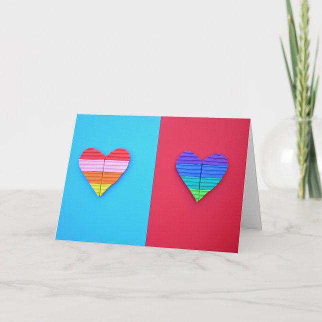 Pop Art Love Twin Valentine Rainbow Hearts Card (Front)