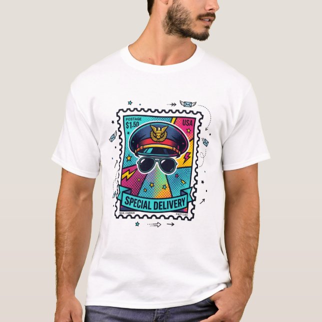 Pop Art Mail Carrier Stamp T-Shirt (Front)