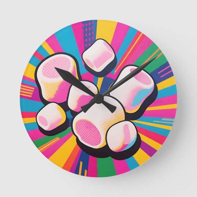 Pop Art Marshmallow Explosion Round Clock (Front)