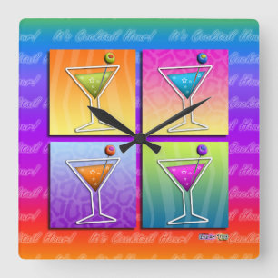 Pop Art MARTINIS Square WALL CLOCK