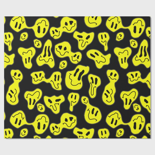 pop art melting happy faces retro 1990s wrapping paper (Flat)