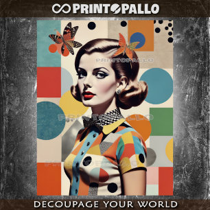 Pop Art Mid Century collage: woman and butterflies Tissue Paper