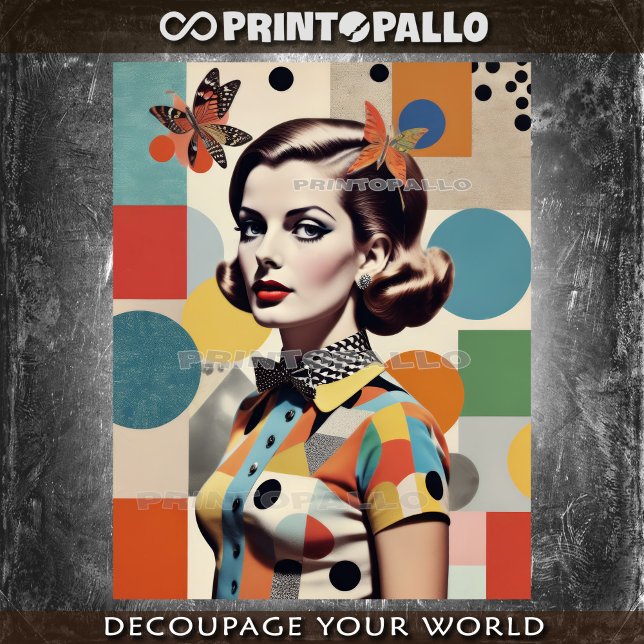 Pop Art Mid Century collage: woman and butterflies Tissue Paper (Creator Uploaded)