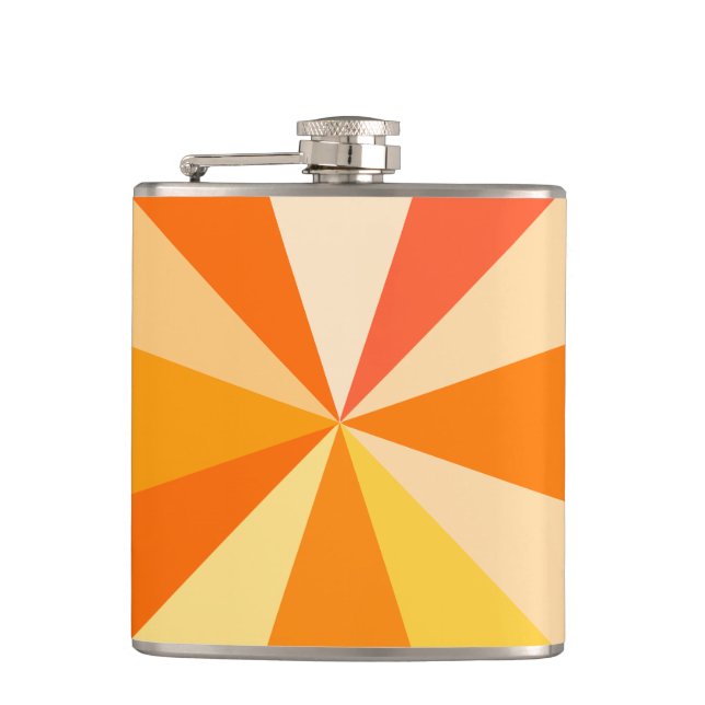 Pop Art Modern 60s Funky Geometric Rays in Orange Hip Flask (Front)