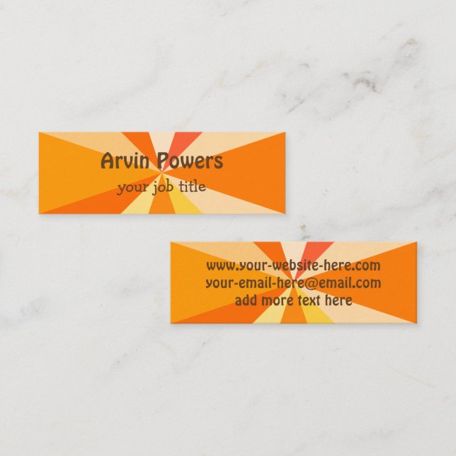 Pop Art Modern 60s Funky Geometric Rays in Orange Mini Business Card (Front/Back)