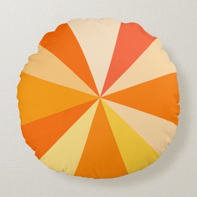 Pop Art Modern 60s Funky Geometric Rays in Orange Round Cushion (Front)
