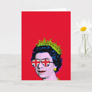 Pop Art Modern Fun HM Queen in Union Jack glasses Card