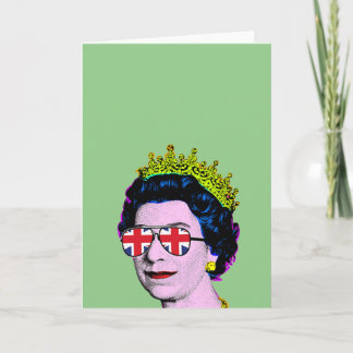 Pop Art Modern Fun HM Queen in Union Jack glasses Card