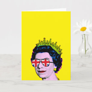 Pop Art Modern Fun HM Queen in Union Jack glasses  Card