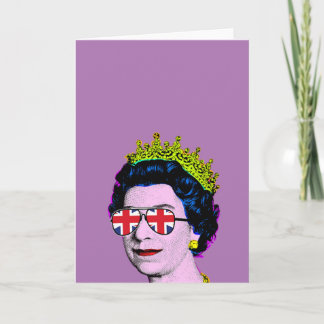Pop Art Modern Fun HM Queen in Union Jack glasses Card