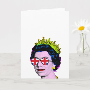 Pop Art Modern Fun HM Queen in Union Jack glasses  Card