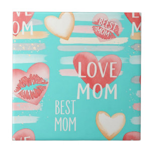 Pop Art MOM Love Pattern in Turquoise (2) Tile