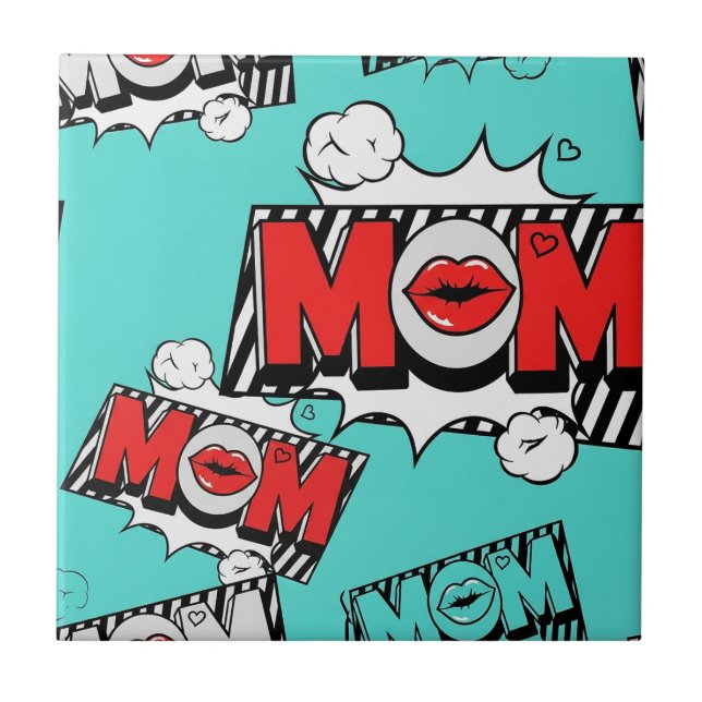 Pop Art MOM Love Pattern in Turquoise (4) Tile (Front)