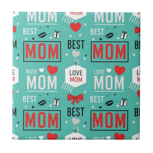 Pop Art MOM Love Pattern in Turquoise (6) Tile (Front)