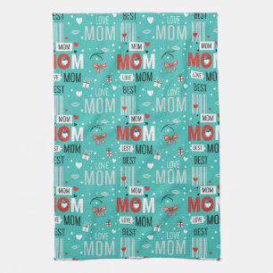 Pop Art MOM Love Pattern in Turquoise (7) Tea Towel