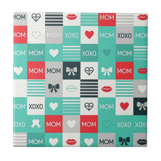 Pop Art MOM Love Pattern with Hearts & Bows (1) Tile (Front)