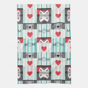 Pop Art MOM Love Pattern with Hearts & Bows (3) Tea Towel