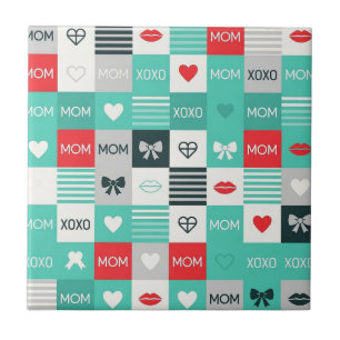 Pop Art MOM Love Pattern with Hearts & Bows Tile