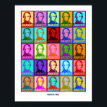 Pop Art Mozart | Rock Me Colourful Poster<br><div class="desc">Bright colours add a modern pop art spirit to these 25 graphic stylised portraits of famous musical composer, Wolfgang Amadeus Mozart. Each portrait is designed featuring two different intense colours and has 'Amadeus' placed below in a bold, clean font. Placed below the portraits, in bold charcoal type, are the words...</div>
