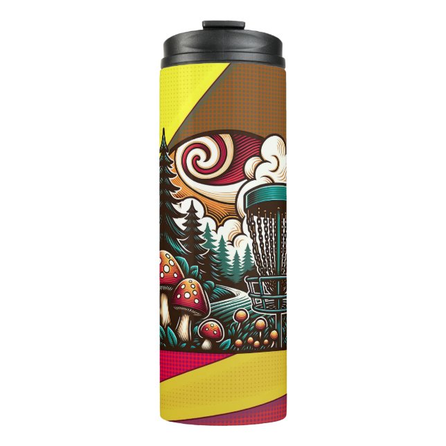 Pop Art Mushrooms and Disc Golf Course Ai Art Thermal Tumbler (Front)