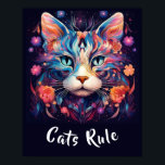 Pop Art Native American Multicolor Cats Rule Poster<br><div class="desc">Add your own text!  A beautiful cat print in modern pop art Native American style.  It's a striking print on its own or with added text of your choosing.</div>