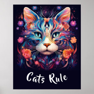 Pop Art Native American Multicolor Cats Rule Poster