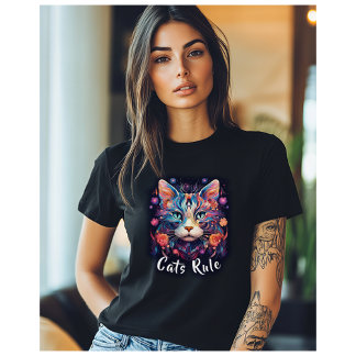 Pop Art Native American Multicolor Cats Rule T-Shirt