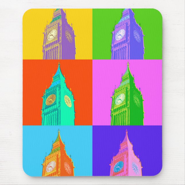 Pop Art Neon Big Ben Mouse Pad (Front)