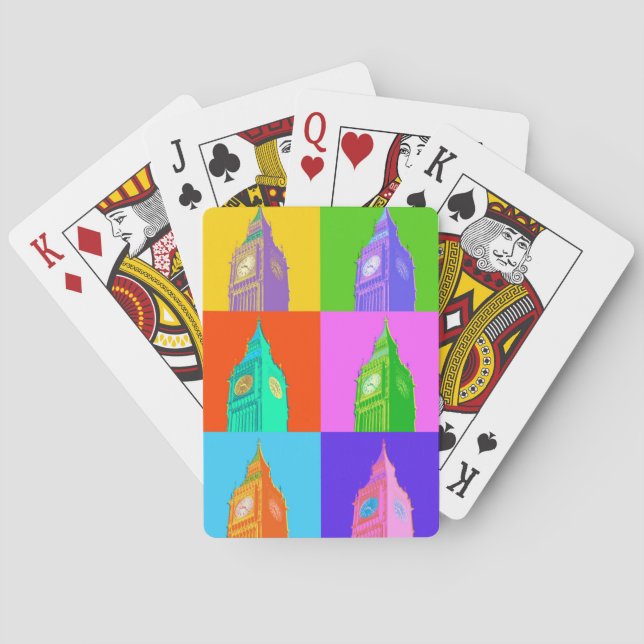 Pop Art Neon Big Ben Playing Cards (Back)
