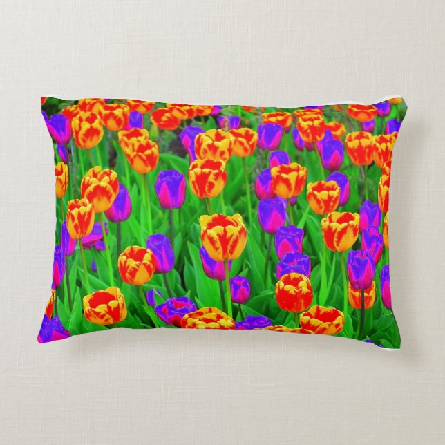 Pop Art Neon Tulips Decorative Cushion (Back)