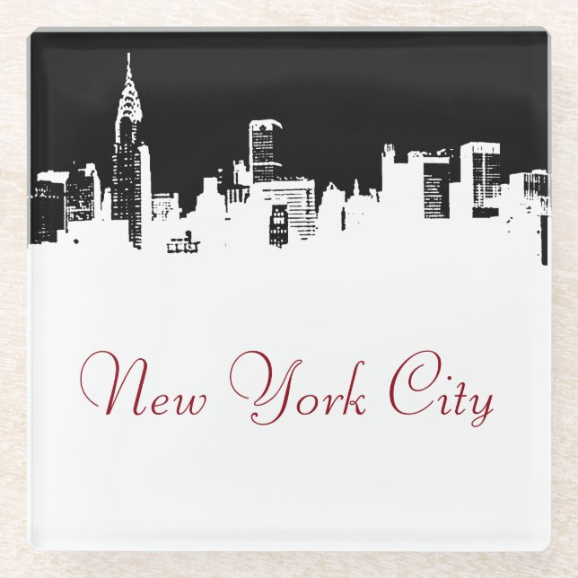 Pop Art New York City Panorama Poster Glass Coaster (Front)