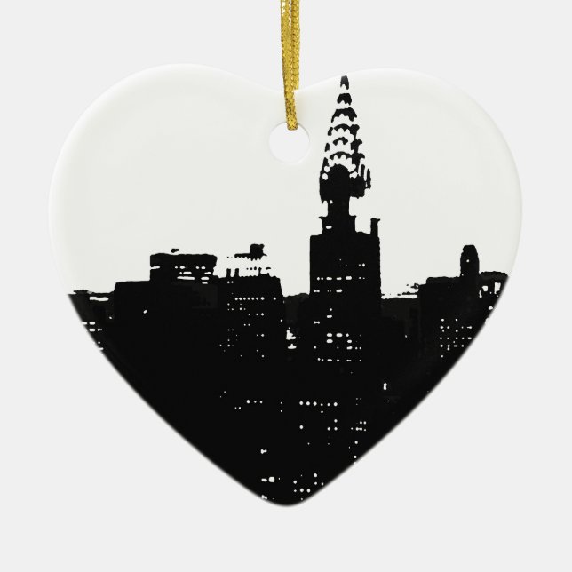 Pop Art New York Silhouette Ceramic Tree Decoration (Front)