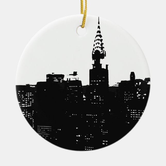 Pop Art New York Silhouette Ceramic Tree Decoration (Front)