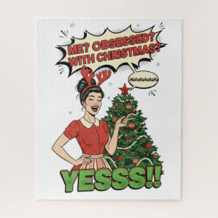 Pop Art "Obsessed With Christmas" Funny Holiday Jigsaw Puzzle
