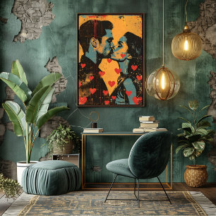 Pop Art of Love: Romantic Kiss Photo Print