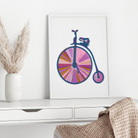 Pop Art Old Fashioned Unicycle Pattern in Pink