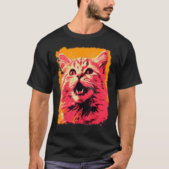 Pop Art Orange Ginger Pink Cat T-Shirt (Front)
