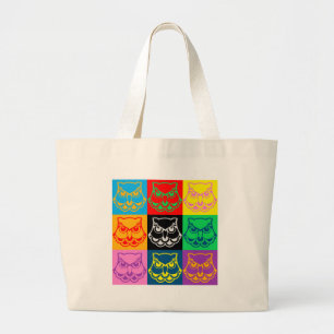 Pop Art Owl Face Large Tote Bag