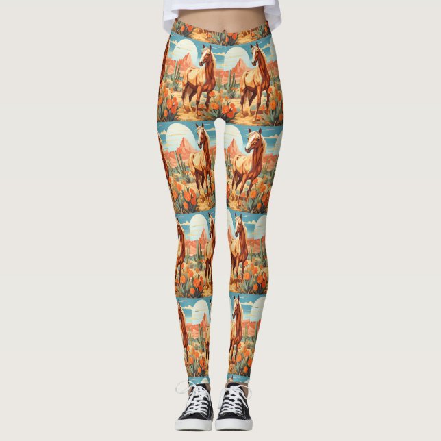 Pop Art Palomino Desert Horse Leggings (Front)