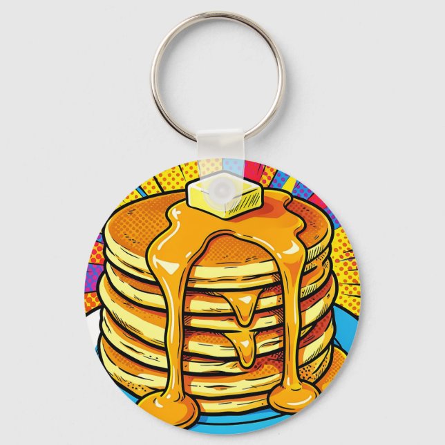 Pop Art Pancake Stack Syrup Key Ring (Front)