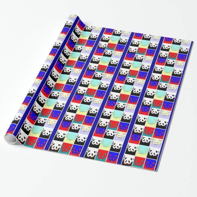 Pop Art Panda Artwork Christmas Wrapping Paper (Unrolled)