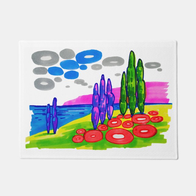 Pop Art Paradise – Bold Graphic Landscape Doormat (Front)
