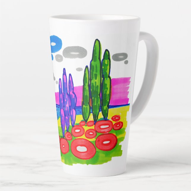 Pop Art Paradise – Bold Graphic Landscape Latte Mug (Right Angle)