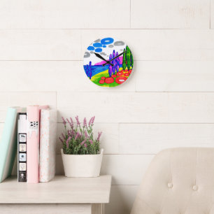 Pop Art Paradise – Bold Graphic Landscape Round Clock