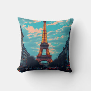 Pop Art Paris – Vibrant Retro Cityscape Cushion